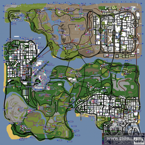 Map showing the location of vehicles in GTA San Andreas