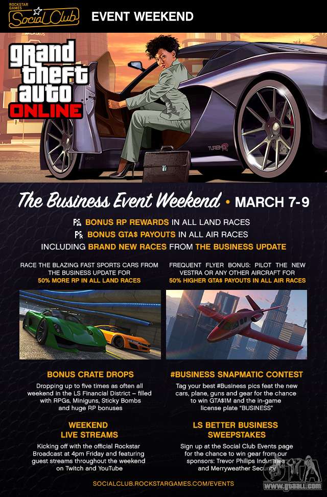 From 7 to 9 March in the world of GTA is «Business Weekend Social Club»