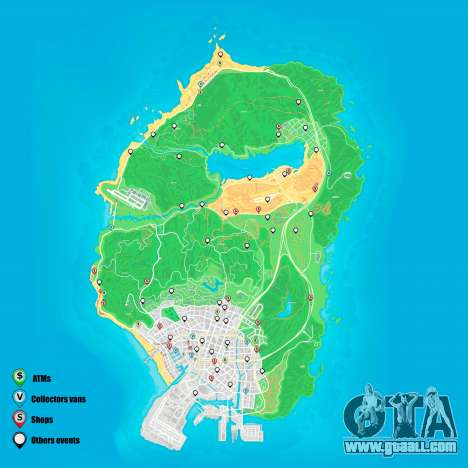 Random events map GTA 5: map of robberies, vans map, ATM map