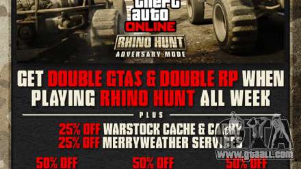 Rhino Hunt Week in GTA Online: bonus RP and money, discounts, and more