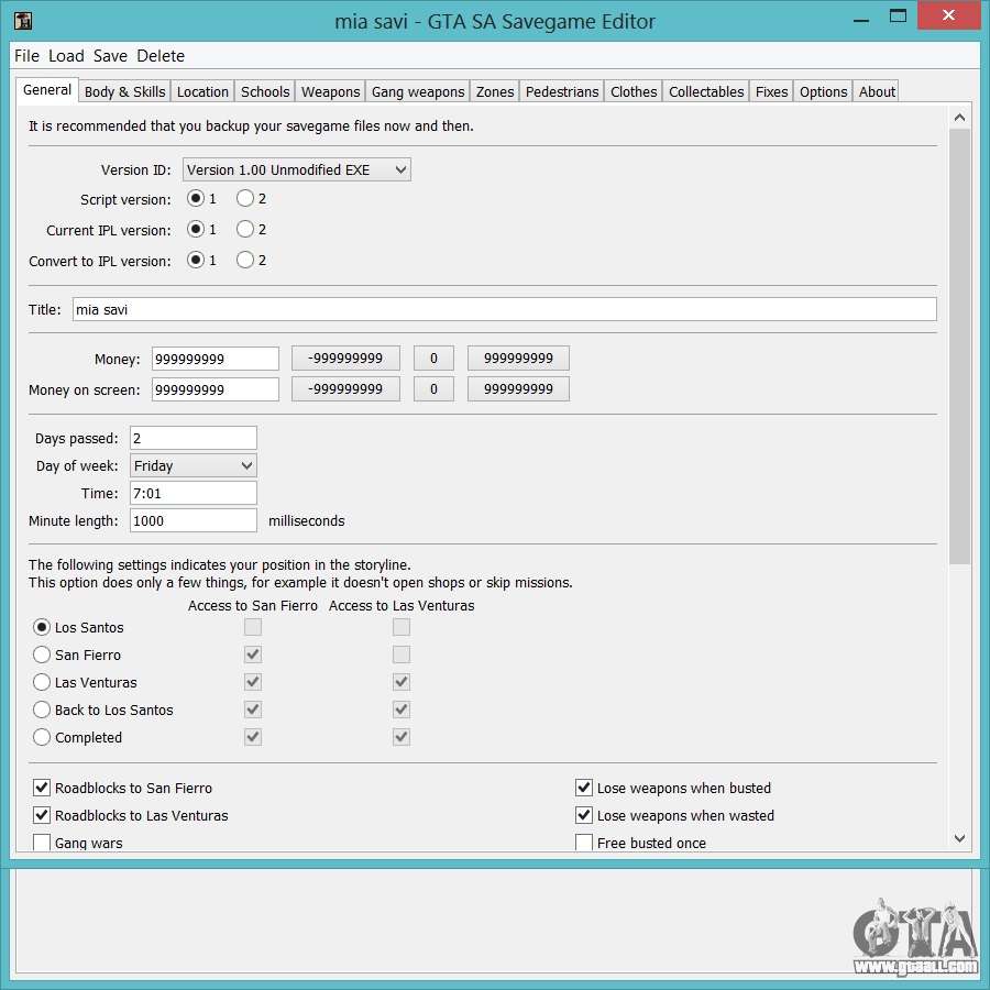 Savegame Editor v3.2 for GTA San Andreas