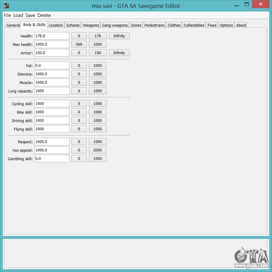 GTA SA Savegame Editor 3.2 - MixMods