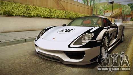 Porsche 918 Spyder 2013 Weissach Package EU for GTA San Andreas