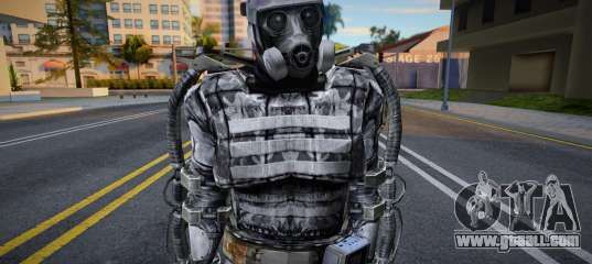 Member of group X7 in an exoskeleton from S.T.A.L.K.E