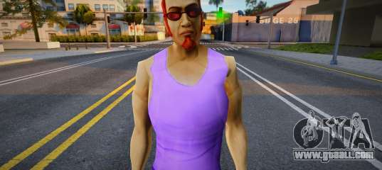 Postal Dude in purple T-shirt