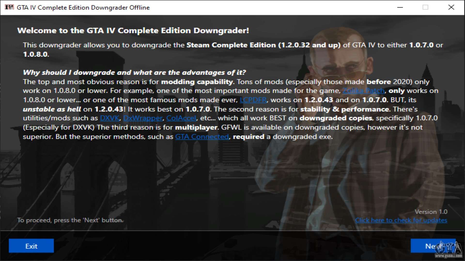 Download GTA IV 1.0.7.0 Downgrade Patch for GTA 4