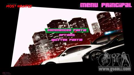 Menu in the style of NFS Most Wanted 2012 for GTA Vice City